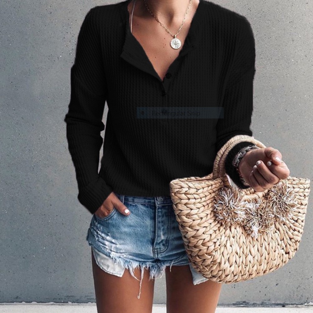 Soft Buttoned Long-Sleeve Top